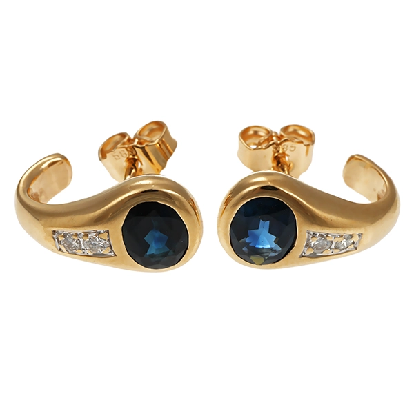 Steckcreolen, 14K, Gelbgold, Saphire, Brillanten