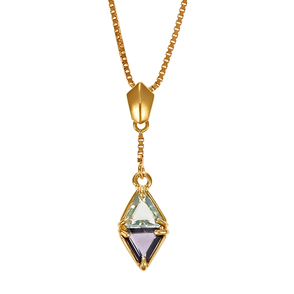 Collier, 18K, Gelbgold, Tansanit, Aquamarin