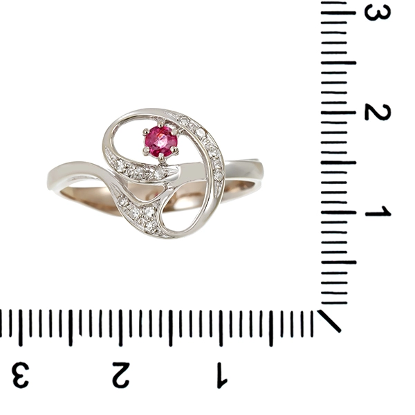 Ring, 14K, Weißgold, Rubin, Diamanten
