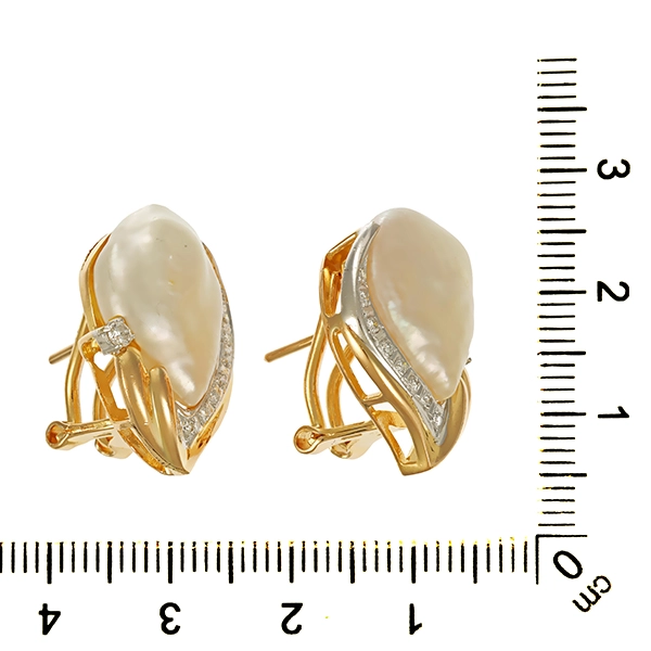 Clip-Stecker, 14K, Gelb-/Weißgold, Brillanten, Perlen
