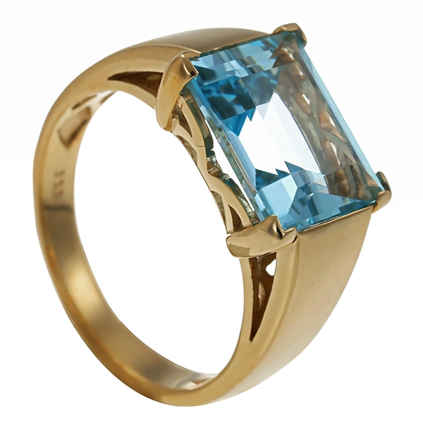 Ring, 14K, Gelbgold, Topas blau