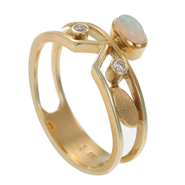 Ring, 14K, Gelbgold, Opal, Brillanten
