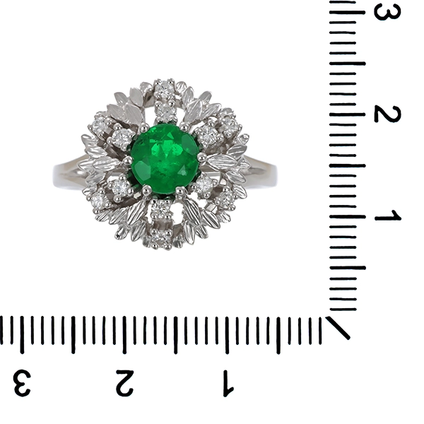 Ring, 14K, Weißgold, Smaragd, Brillanten