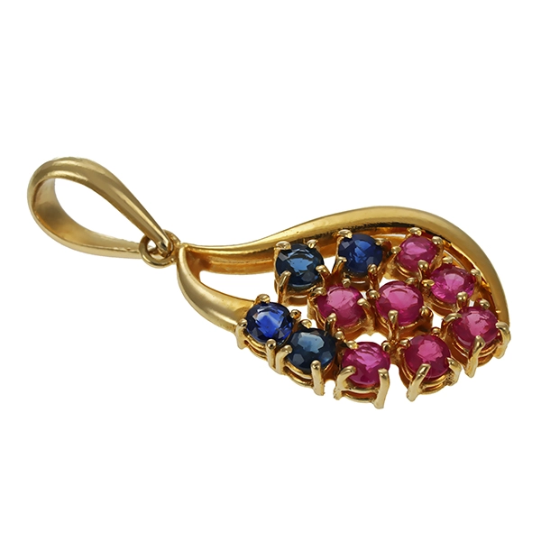 Anhänger, 14K, Gelbgold, Rubin, Saphir