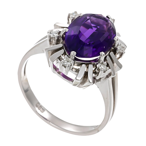 Ring, 14K, Weißgold, Amethyst & Diamanten, U54