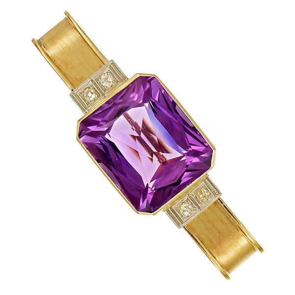 Brosche 14K, Gelb-/Weißgold, Amethyst, Diamanten