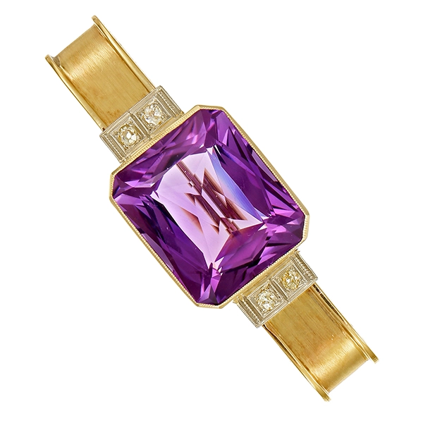 Brosche 14K, Gelb-/Weißgold, Amethyst, Diamanten