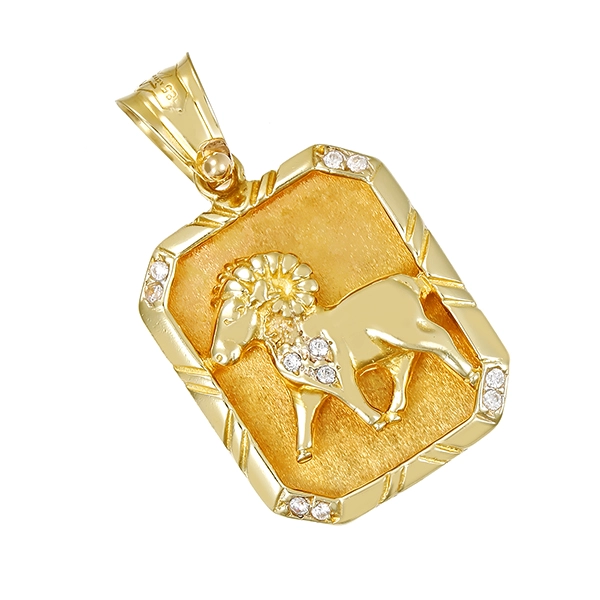 Anhänger, 14K, Gelbgold, Zirkonia, Widder