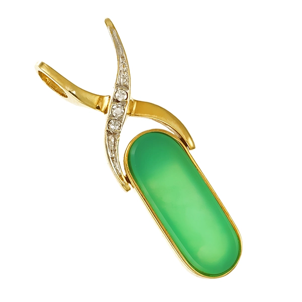 Anhänger, 14K, Gelbgold, Chrysopras, Diamanten