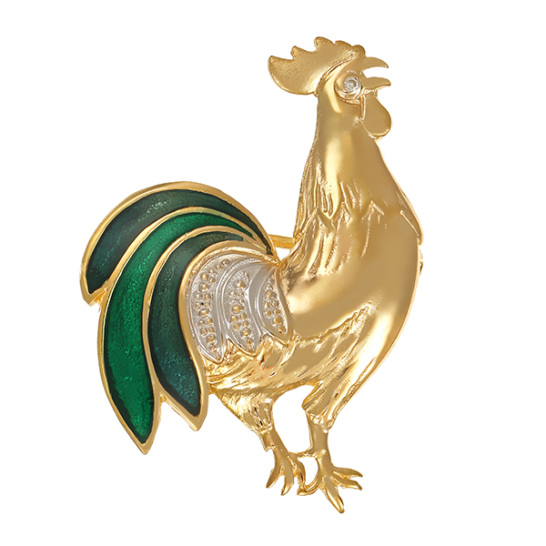 Brosche, 8K, Gelb-/Weißgold, Diamant, Emaille