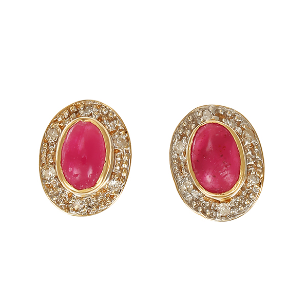 Ohrstecker, 14K, Gelb-/Weißgold, Rubine, Diamanten